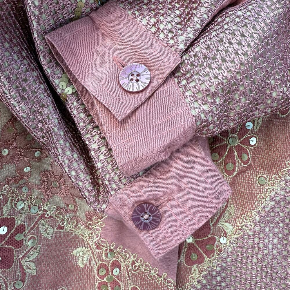 Indigo Moon Jacket Blazer Women's L Embroidery Pink Gold Sequined Patchwork NWT - Picture 7 of 15